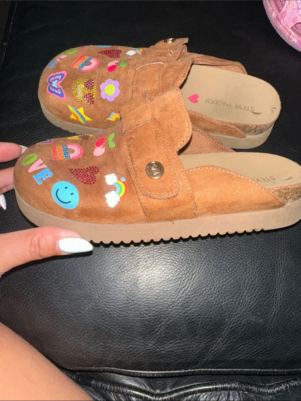 Kids Brown Slip-On Clogs with Colorful Love & Rainbow Graphics